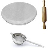 Marble Roti Roller/Chakla/Rolling Pin Board/Roti Maker/Phulka Maker/Chakla/Marble Rolling Pin/Marble Belan for Kitchen. (Size:9INCH) (Pack of 3 (Chakla + Belan+Chani)) By Indian Collectible