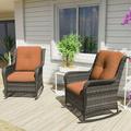 MeetLeisure 2 Pieces Hand-woven Wicker Outdoor Rocking Chair with Cushion Orange