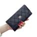 PU Leather Wallet Lady Plaid Hasp Wallet Long Card Holder Phone Bag Case Purse-Black