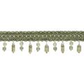 1 (2.5cm) Beaded Briolette & Baguette Tassel with Pretty Knitted Gimp Header | Fringe Trim # BG0078 Dark Sage Green #BA018 (Dark Green Grey Green Olive Green) 3 Yards (9 ft/2.5m)