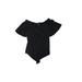 Gaze Bodysuit: Off The Shoulder Off Shoulder Black Print Tops - Women's Size Small