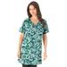 Plus Size Women's Short-Sleeve V-Neck Ultimate Tunic by Roaman's in Deep Lagoon Paisley (Size 5X) Long T-Shirt Tee
