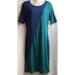 Lularoe Dresses | Lularoe Julia Dress Women Size M Blue Green Colorblock Midi Stretch Fit Comfort | Color: Blue/Green | Size: M