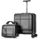 REEKOS Carry-on Suitcase Luggage 2 Piece Sets Spinner 18inch Suitcase,with Telescopic Handle, 14-inch Cosmetic Case Carry-on Suitcases Carry On Luggages (Color : Black, Size : 14+18in)