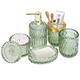 5pcs Glass Bathroom Accessories Set, Bathroom Accessories Complete Set, Soap Dispenser, Toothbrush Holder, Soap Dish, Tumbler, Cotton Swab Jar, Modern Bathroom Decor, Bathroom Accessory Set Green