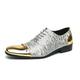 Ninepointninetynine Dress Oxford Formal Shoes for Men Lace Up Cap Toe Golden and Silver Two Tone Patchwork Faux Leather Anti-Slip Low Top Block Heel Non Slip Party (Color : Golden and Silver, Size :