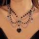 PuRui-Goth Crystal Beads Tassel Choker pour femme collier pendentif coeur en verre noir bijoux