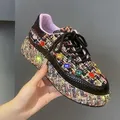 Baskets de Styliste avec Strass Brillants pour Femme Chaussures Décontractées à Plateforme