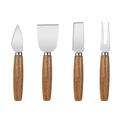 NUOLUX 4pcs Cheese Tools Stainless Steel Wood Handle Cheese Utensils Spatula Cutter Fork Stocky Handle