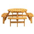 Tookss 8 Person Wooden Picnic Table With Benches Outdoor Round Dining Table With Umbrella Hold For Patio Backyard Garden Porch 2220lb Capacity