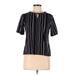 Liz Claiborne Short Sleeve Blouse: Black Stripes Tops - Women's Size Medium