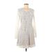 BCBGMAXAZRIA Casual Dress - A-Line Scoop Neck Long sleeves: Ivory Dresses - Women's Size Medium