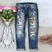 hcuribad Baggy Jeans Boyfriend Jeans for Women Ripped Jeans Womens Womens Jeans Baseball Print Pants Dark Blue XL