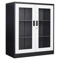 Drevy Metal Storage Cabinet with Doors and Shelves Office Storage Cabinet with Glass Doors Office Cabinet with Storage Shelves and Double Doors for Garage and Utility Room Home Office