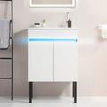 Juiluna 24 Inch Bathroom Vanity With Sink Wall Mounted/Freestanding Vanity Ceramic Sink Set With Sensing Light Metal Legs For Bathroom