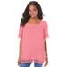 Plus Size Women's Embroidered Lace Crinkle Top by Roaman's in Salmon Rose (Size 34 W)