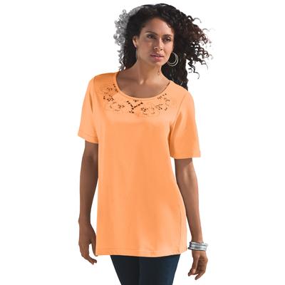 Plus Size Women's Eyelet Cutout Tee by Roaman's in Orange Melon (Size 5X)