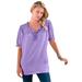 Plus Size Women's Ruffled Henley Tee by Roaman's in Vintage Lavender (Size 34/36)