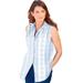 Plus Size Women's Sleeveless Kate Big Shirt by Roaman's in French Blue White Stripe (Size 16 W) Button Down Shirt Blouse