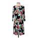 Tommy Hilfiger Casual Dress - A-Line High Neck 3/4 sleeves: Black Floral Dresses - Women's Size 2