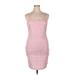 Shein Casual Dress - Sheath Square Sleeveless: Pink Checkered/Gingham Dresses - Women's Size 1X