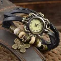 Montre à quartz vintage en cuir véritable pour femme bracelet multicouche fait main