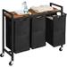 17 Stories Rolling Laundry Sorter w/ Handles Wood/Metal/Fabric in Black/Brown | 30 H x 33 W x 12 D in | Wayfair A44FADF6242F420485E37BF0D4BC8D72