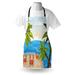 East Urban Home Cartoon Apron Unisex, Palm Trees & Crabs, Adult Size, Aqua Beige, Polyester in Blue/Brown | Wayfair