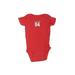 Carter's Short Sleeve Onesie: Red Print Bottoms - Size 6 Month