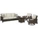 Signature Design by Ashley Paradise Trail Medium Brown/Beige Outdoor Sofa, Lounge Chairs and Fire Pit Table - 84"W x 34"D x 37"H