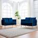 2 Pieces of Loveseat Set Modern Living Room Furniture Set Sofa Couch with Dutch Velvet, Metal Legs And Handmade Woven Back