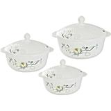 3-Piece Floral Design Opal Glass Food Bowls Set