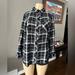 Athleta Tops | Athleta Women's Button Front Shirt Green White Plaid Sz M Long Sleeve Cotton | Color: Black/White | Size: M