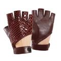KLVEU Fingerless Leather Gloves for Women Half Finger Sheepskin Gloves for Fashion and Protection-Breathable and Durable, Wine Red, Medium