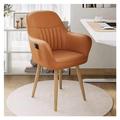 MEHWSUR Comfortable Upholstered Chair Swivel Wooden Dining Chairs with Arm,Desk Accent Chair No Wheels for Reception,Swivel Accent Arm Chair with Solid Wood Legs (Color : Brown)