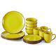 HOMD 16-Pieces Stoneware Dinnerware Set, Dinner Set, Kitchen Dinnerware Ceramic Crockery Set, Dinner Service Set for 4, Include Dinner Plate, Dessert Plate, Cereal Bowl and Mug（Yellow）