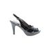 Audrey Brooke Heels: Slingback Stilleto Cocktail Party Black Print Shoes - Women's Size 7 1/2 - Peep Toe