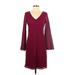 Banana Republic Casual Dress - Sheath V Neck Long sleeves: Burgundy Print Dresses - Women's Size 2