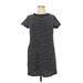 Ann Taylor LOFT Casual Dress - Shift Crew Neck Short sleeves: Gray Print Dresses - Women's Size 14