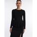 Women's Long Sleeve Rib Peplum Knit Top in Black / XL | BCBGMAXAZRIA