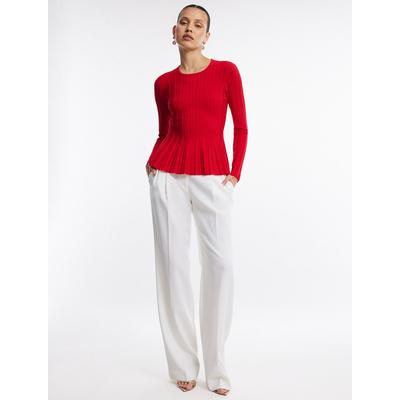 Women's Long Sleeve Rib Peplum Knit Top in Fiery Red / XL | BCBGMAXAZRIA