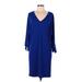 Lauren by Ralph Lauren Casual Dress - Popover: Blue Solid Dresses - Women's Size Medium