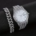 Bracelet cubain hip-hop pour homme bracelet en acier montre en faux diamant ensemble de montres à