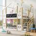Twin over Twin Bunk Bed with Storage Staircase & Blackboards, Strong House Shaped Bunk Bed Frame, Solid Wood Slat Support