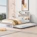 Slat Support Full Bed Frame Metal Platform Bed with Trundle - White