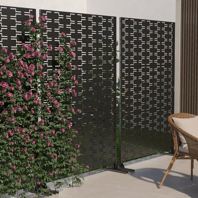 Black Metal Free Standing Outdoor Privacy Screen for Patio Garden