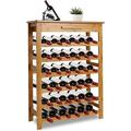 Bamboo Wine Rack Modular Wine Storage Holder Display Shelves for Storing Bottles 36 Bottle Wine Rack Free Standing Floor 6 Shelves with Drawer