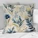 Designart "Sandy Beige Coastal Blue I" Plants Printed Throw Pillow