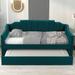 Twin Size Upholstered Bed Daybed with Pull-out Twin Trundle Bed, Wood Sofa Bed Frame for Kids Teens Adults Living Room, Green