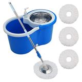 Mop and Bucket Set 360Â° Spin Mop and Bucket with Wringer Set and 3 Microfiber Mop Refills Stainless Steel 61 Extended Handle Spinning Mop Bucket System for Floor Cleaning